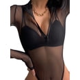 thumbnail image 3 of Gzhioc Ladies Lapel Jumpsuit, Autumn Women Solid Color Mesh Perspective Long Sleeve Half Zipper Casual Bodysuit,S/M/L, 3 of 8