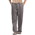 thumbnail image 2 of Men's Cotton Linen Pants Drawstring Lightweight Loose Beach Yoga Pants with Pockets Plus Size Pants Gray 4XL, 2 of 5