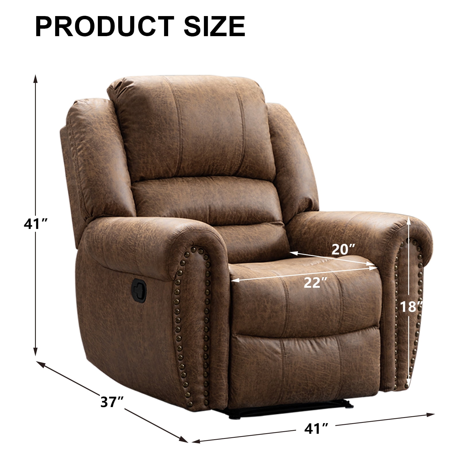 Bonzy Home Recliner Comfortable Arms and Back Single Reclining Chair Sofa for Living Room Bedroom, Brown