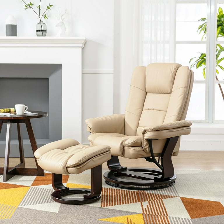 Snugway 32 Wide Manual Swivel Standard Recliner with Ottoman Faux Leather Beige