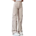 thumbnail image 4 of Pantalones vaqueros cargo de pierna recta para mujer, cintura alta, ajuste relajado, pantalones cargo de mezclilla, pantalones casuales holgados con bolsillo con solapa, 4 of 5