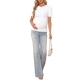 thumbnail image 2 of INSPIRE CHIC Women's Maternity Blouse Ribbed Knit Puff Short SleeveTop Ruched T-Shirt Shower Photoshoot S White, 2 of 6