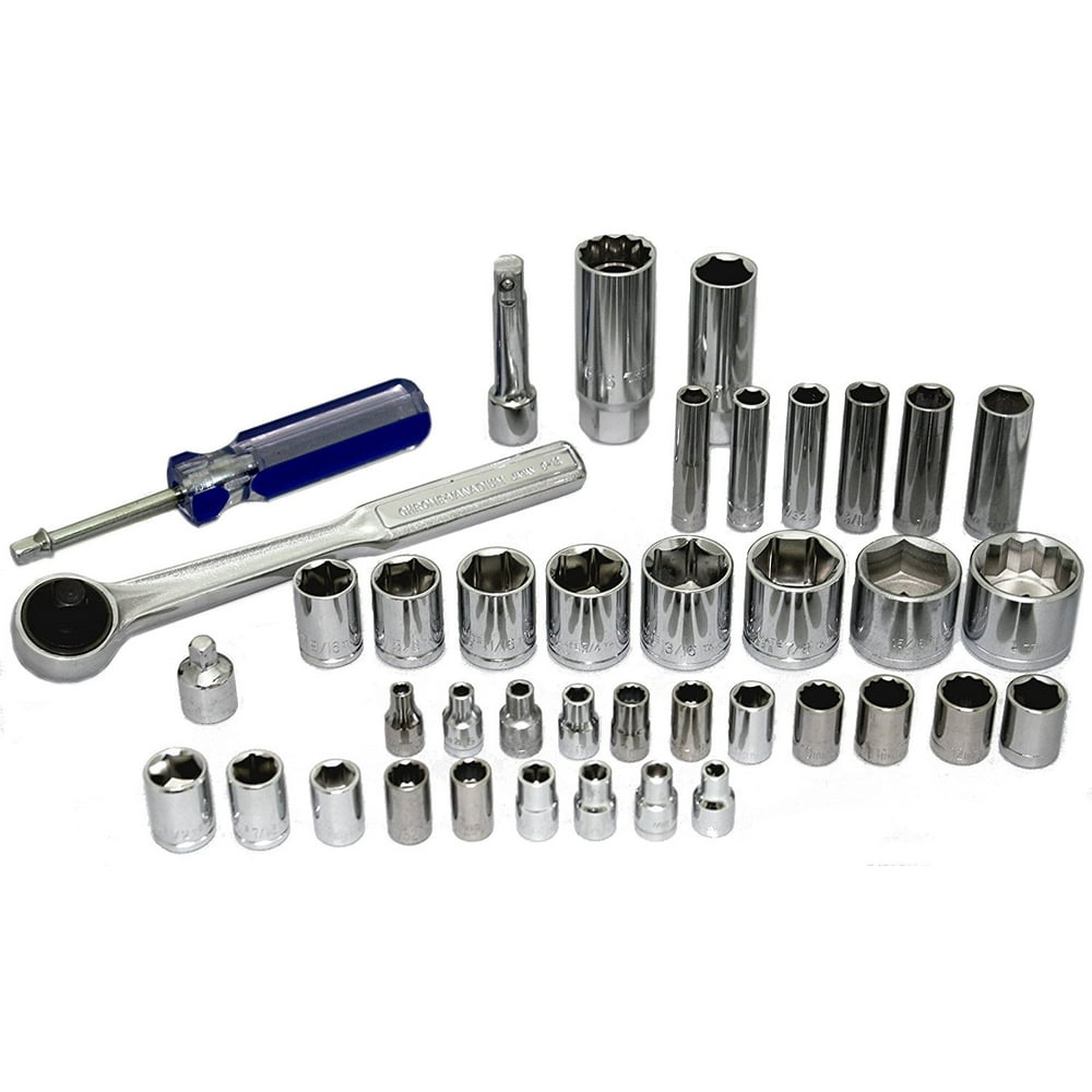NEW 40pc 3/8" Dr. & 1/4" Dr. Ratchet Extension & Socket Set Metric
