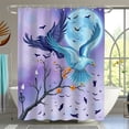 thumbnail image 1 of Whimsical Blue Bird Shower Curtain with Full Moon & Bats - Fantasy Decor, 1 of 4