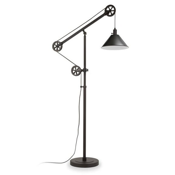 Evelyn&Zoe Descartes Pulley System Floor Lamp with Metal Shade, Blackened Bronze/Blackened Bronze