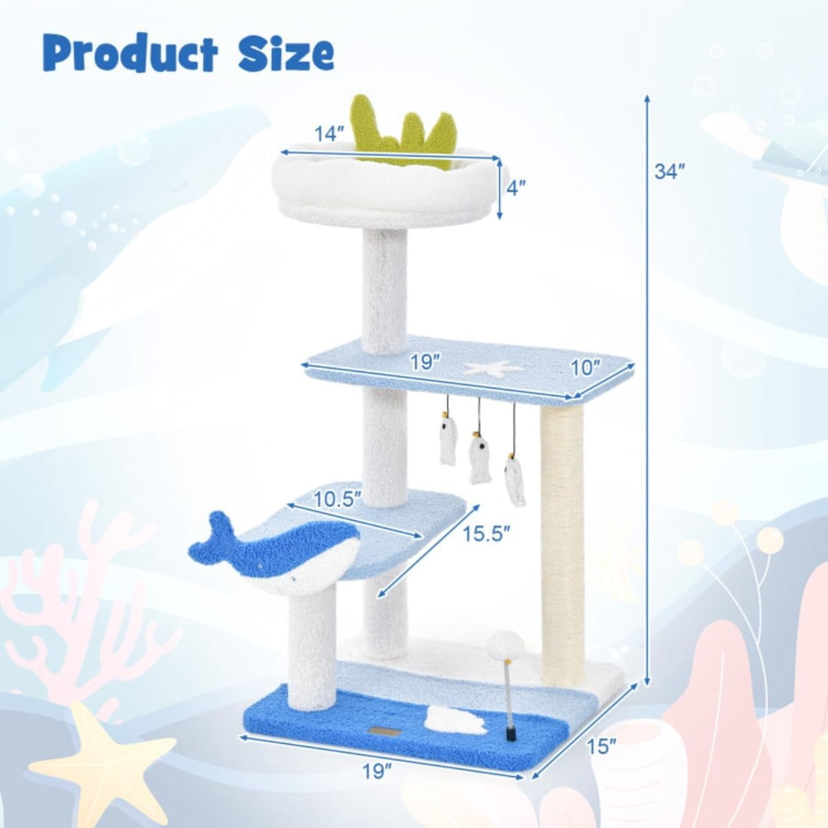 3-Layer cat Tree, cat Climbing Frame, Multi-Functional Activity Center Marine Theme Design
