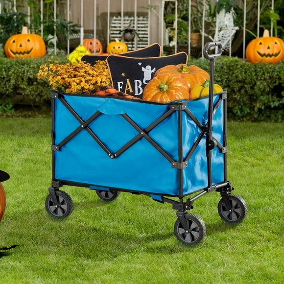Sunjoy Collapsible Wagon with 255L Large Capacity, Utility Foldable Wagon Cart, Heavy Duty Beach Wagon with Big Wheels, Portable Garden Cart for Camping Fishing Sports Shopping, Blue