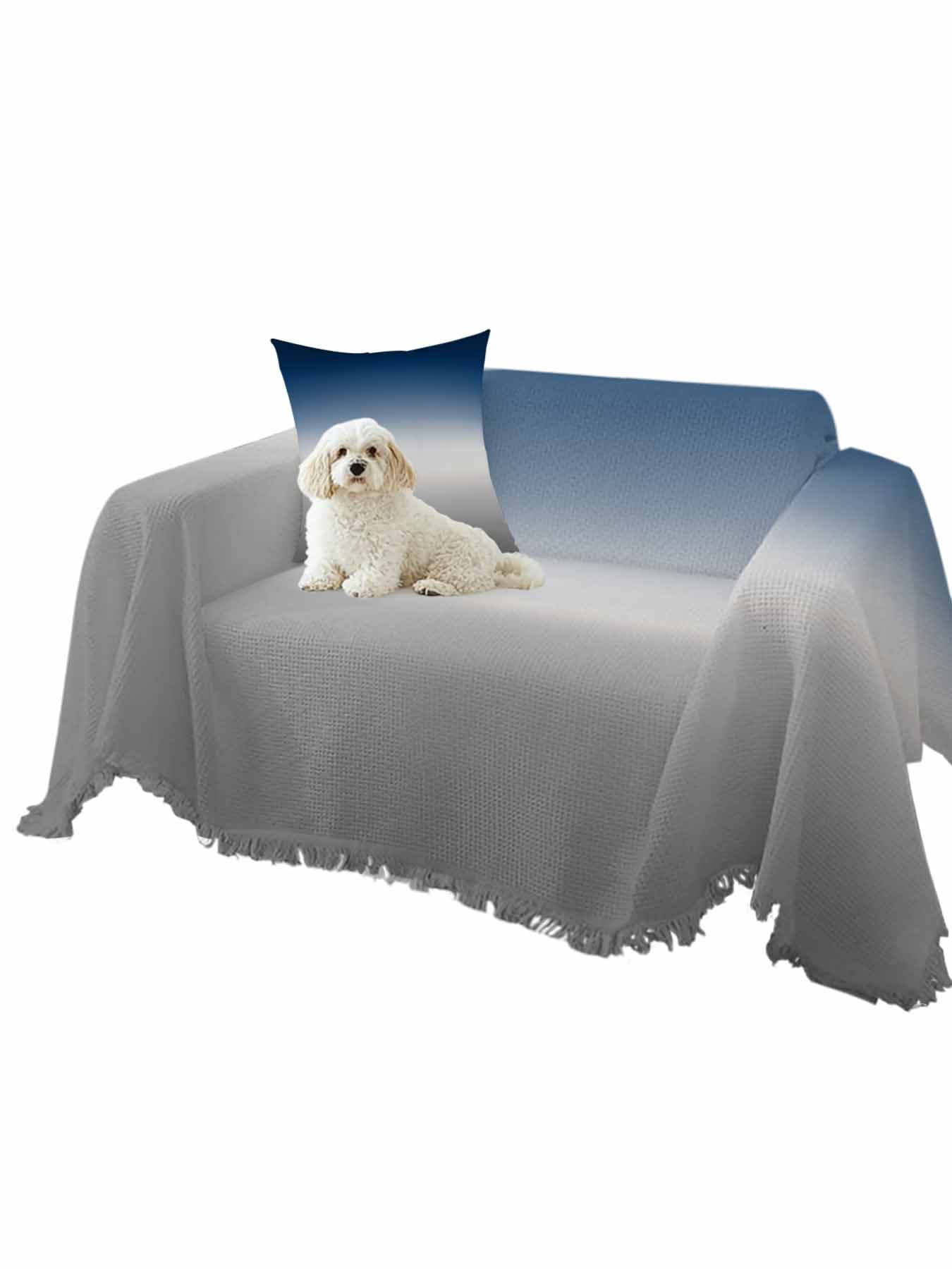 Navy Blue Gray Ombre Couch Cover, Modern Gradient Abstract Art Sofa Cover Blanket for 2 Seat Cushion, Sectional Sofa Slipcover Furniture Protector for Living Room Bedroom 71''x102''