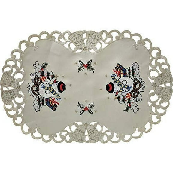Doily Boutique Christmas Placemat or Doily with a Snowman on Ivory Fabric Size 11 x 17 inches