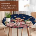 thumbnail image 4 of Navy Blue Gingerbread Christmas Round Tablecloth, Fitted Table Cover with Elastic for 36"-44" Round Tables, Xmas Tree Gift House Star Table Cloth Outdoor Indoor Dinning Party Waterproof Tablecloths, 4 of 7
