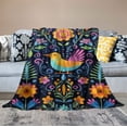 thumbnail image 2 of ONETECH  Mexico Floral Throw Blankets,Mexican Rainbow with Birds and Flowers Cozy Warm Bed Couch Blanket, Farmhouse Mexico Otomi Flannel Throws to Decorate The Room and Bedroom, Dark Green, 2 of 6