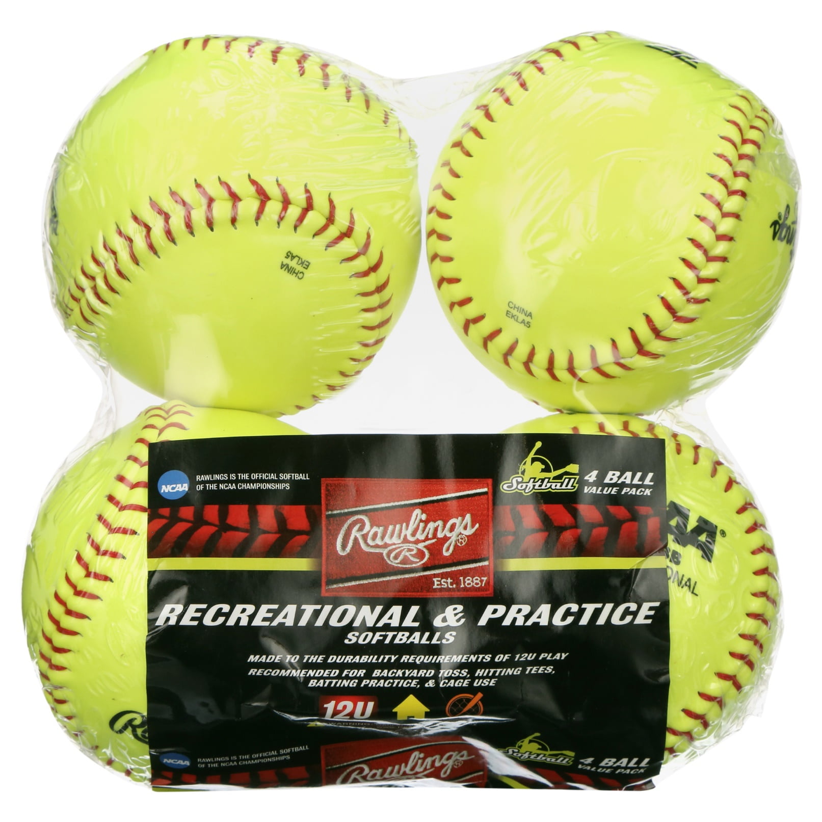 (8 pack) Rawlings | NCAA Recreational Fastpitch Softballs 12IN | 12U+ | 4 Count