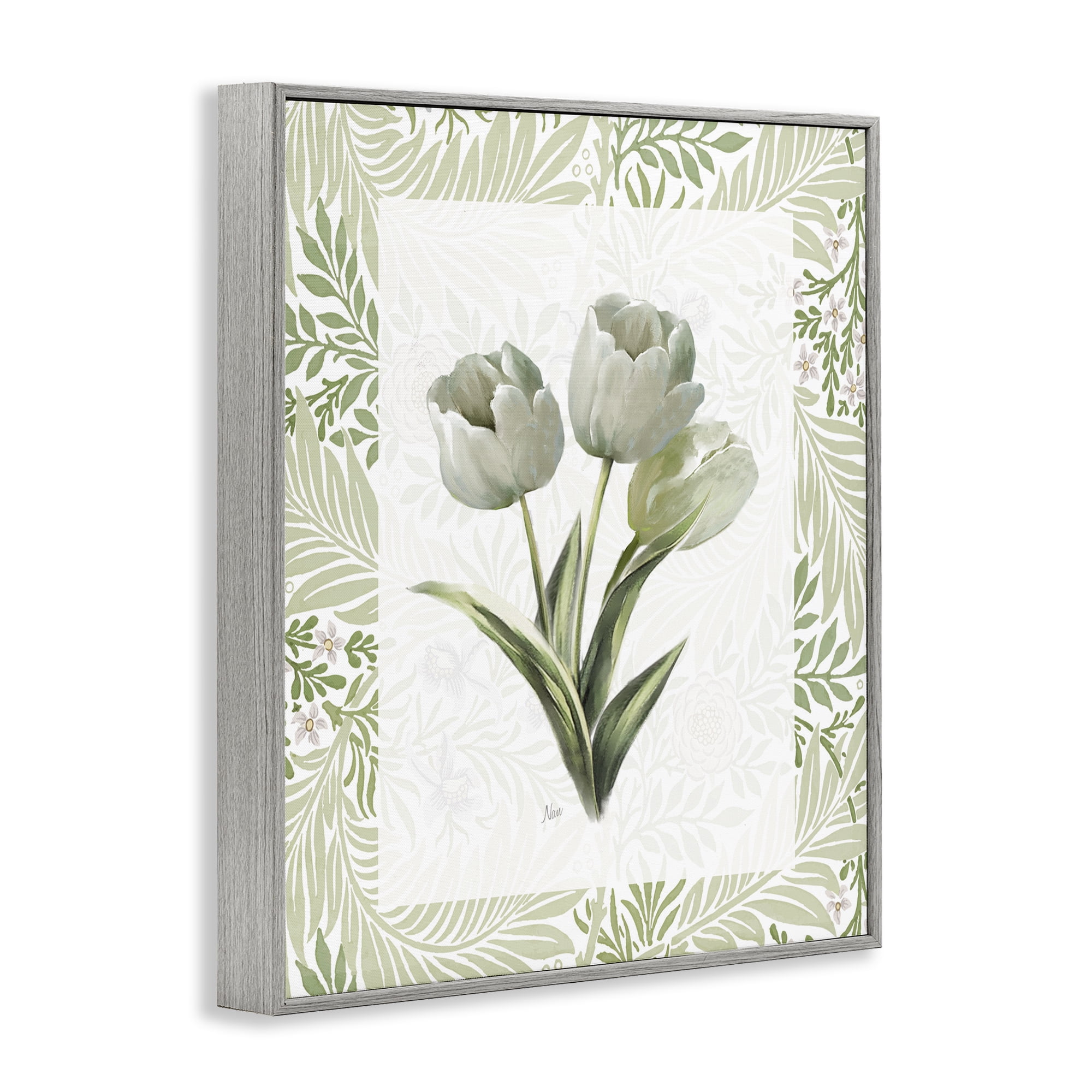 Stupell Industries Pale Green Tulip Trio Gray Framed Giclee Art, design by Nan