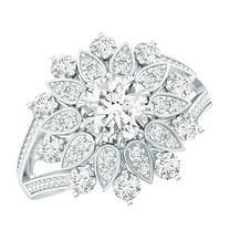 Rosec Jewels Certified Moissanite Cocktail Ring for Women - D-VS1 Quality - Moissanite Flower Ring - with Jewelry Box, 18K White Gold, US 9.00