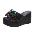 thumbnail image 2 of Sandalias Mujer Casual Peep Toe High Chunky Wedge Heels Shoes Lentejuelas Bow Slippers Wmkox8yii ytu4326, 2 of 9