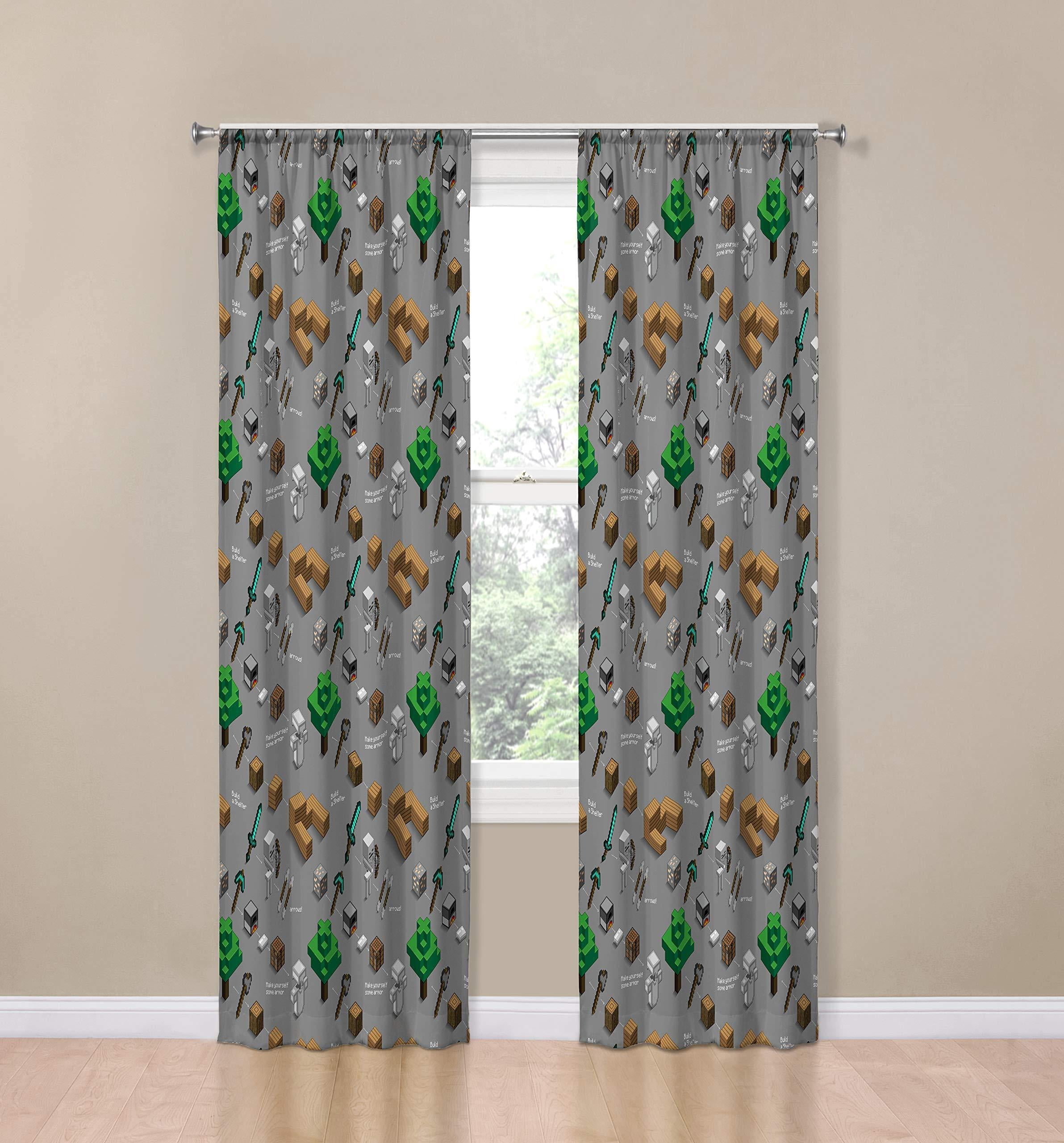 Minecraft Survive Dark Grey 84" inch Drapes, 100% Microfiber Rod Pocket Curtain, Room Darkening