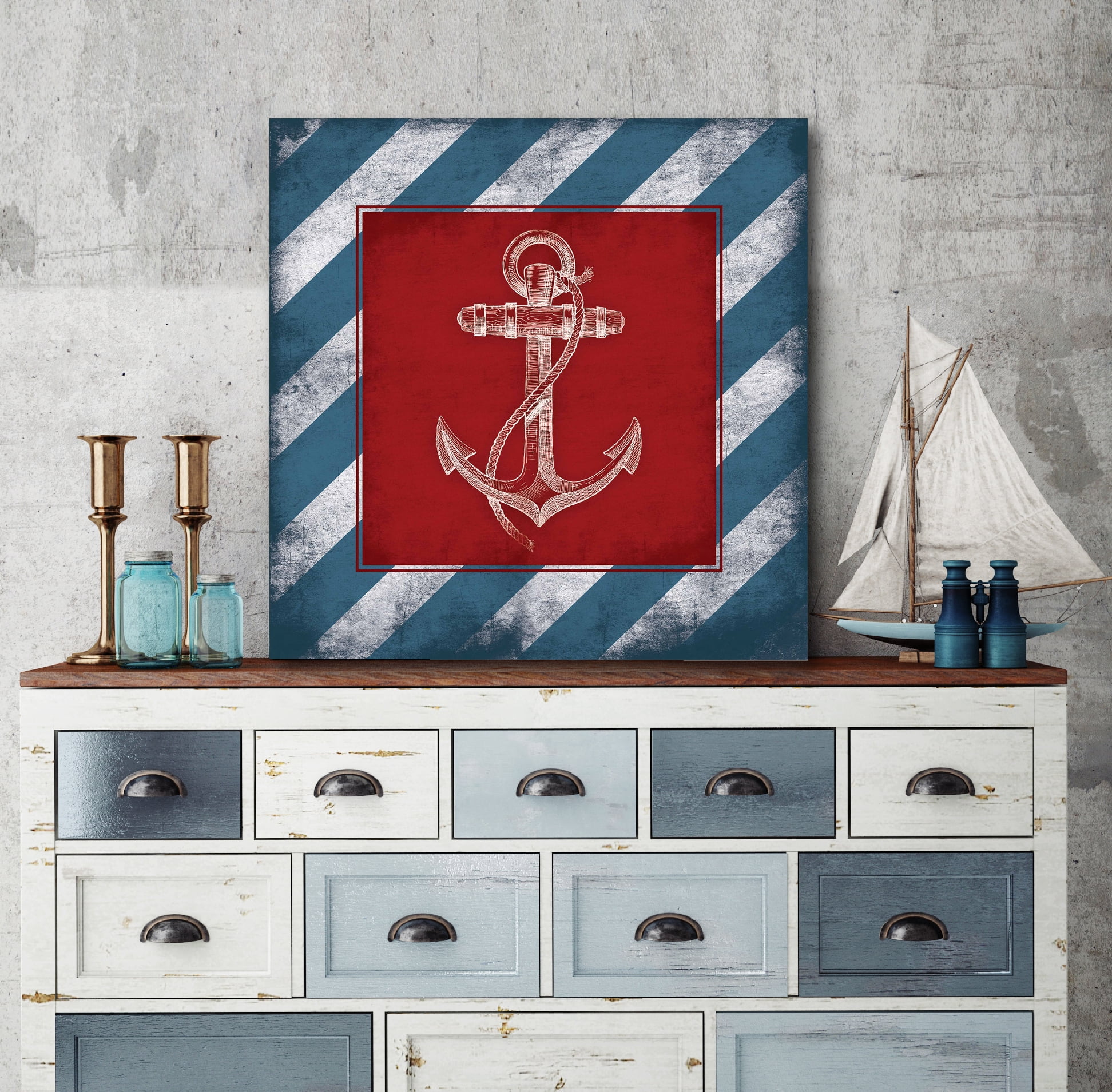 Striped Anchor Gallery-Wrapped Canvas Wall Art, 16x16