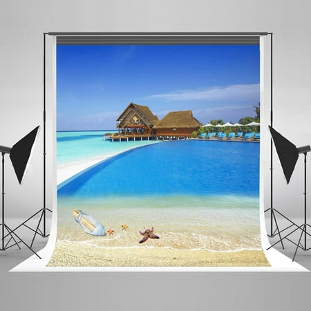 Image of HelloDecor Sea View Sea Star Beach Floater Ocean Scenery Photo Backdrops for Photography Studio Props 5x7ft