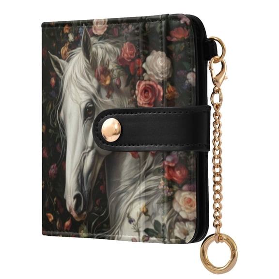 Qxltty Rose Of Horse Ladies Wallet Rfid Slim Thin Compact Credit Card Women Wallet Zipper Coin Pocket and ID Window for Female Gifts