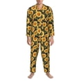thumbnail image 3 of Salouo Vintage Black Plaid Sunflower Print Button-Front Long Sleeve Pajama Set for Men, Soft 2Pjs Men's Long Sleeve Sleepwear-Large, 3 of 7