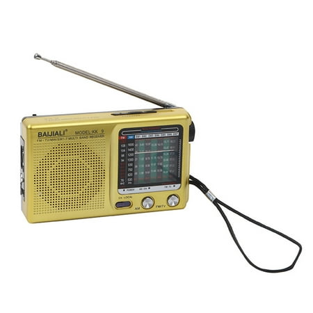 Alloet Retro Full Band SW AM FM Emergency Mini Weather Radio Built-in Speaker (Gold)