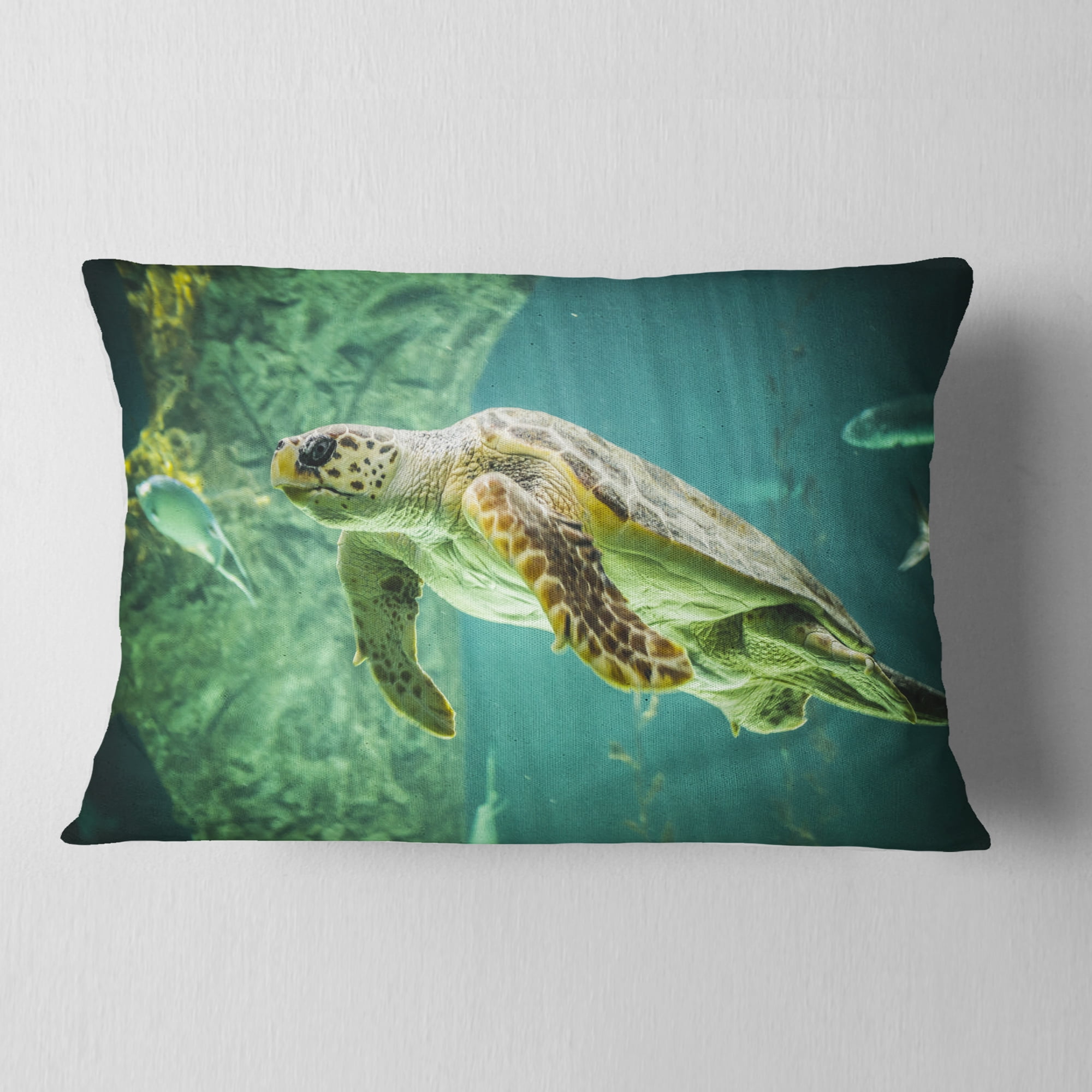 Designart Huge Turtle Swimming - Animal Throw Pillow - 12x20