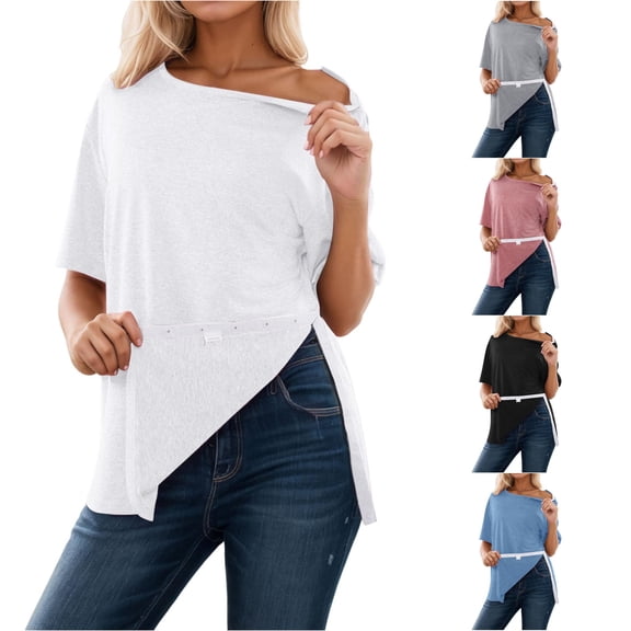 DHFJKG Women's Surgery Shirts With Side Snap Closure Maternity Tops Short Sleeve Crew Neck Loose Fit Stretchy Soft Pocket Tee Trendy Top