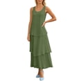 thumbnail image 2 of Dresses for Women Sleeveless Fashion Solid Tiered Chiffon Casual Flowy A-Line Maxi Dress Green XL, 2 of 8