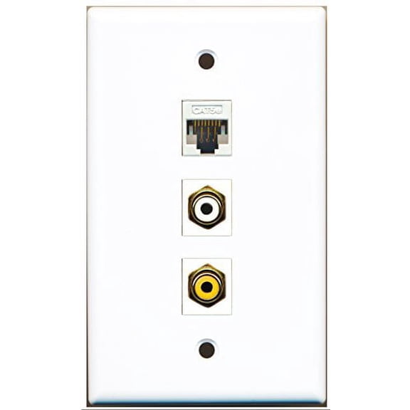 RiteAV - 1 Port RCA White and 1 Port RCA Yellow and 1 Port Cat5e Ethernet White Wall Plate