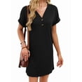 thumbnail image 2 of Robe T-Shirt Décontractée pour Femme à Col en V Mini Robes d'Été à Boutons à Manches Courtes, 2 of 10