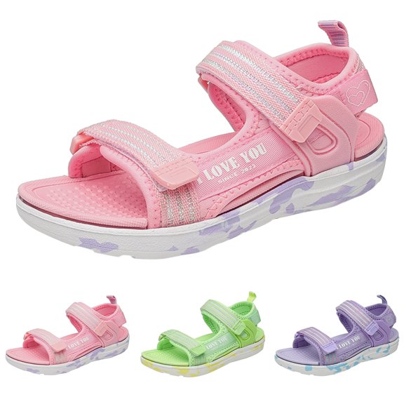 GiLiling Girls Open-Toe Sport Sandals, Breathable Fabric with Dual Adjustable Hook-and-Loop Straps, Lightweight Platform Sole Casual Outdoor Beach Footwear (Purple, 12-12.5 Years)
