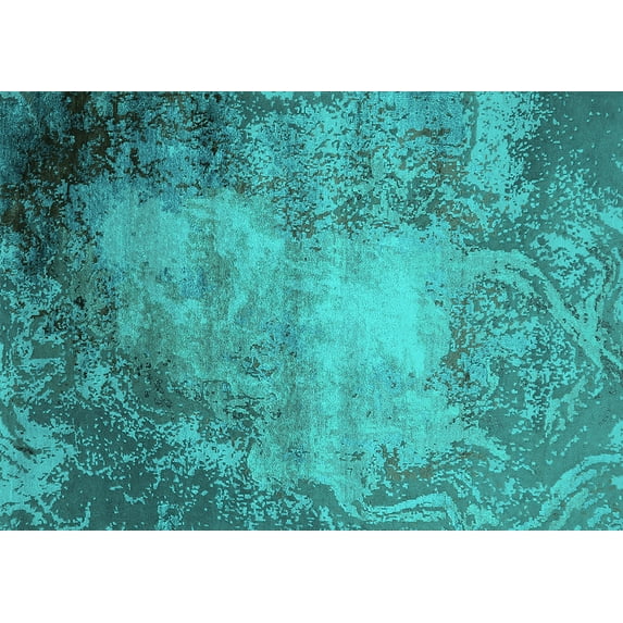 Ahgly Company Indoor Rectangle Oriental Turquoise Blue Industrial Area Rugs, 8' x 12'