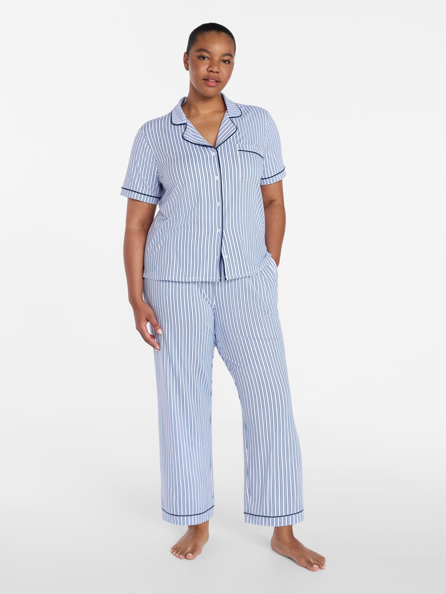 Joyspun Women's Dreamy Soft Collection Notch Collar Top and Capri Pants Pajama Set, 2-Piece, Sizes XS-3X