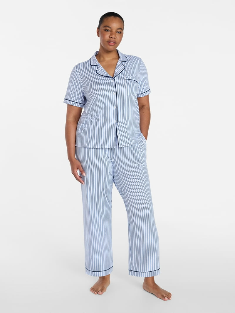 Joyspun Women's Dreamy Soft Collection Notch Collar Top and Capri