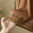 thumbnail image 5 of POROPL Womens Shorts,Cotton Linen Elastic Waist Drawstring Lace Trim Shorts with Pockets,Khaki, 5 of 8