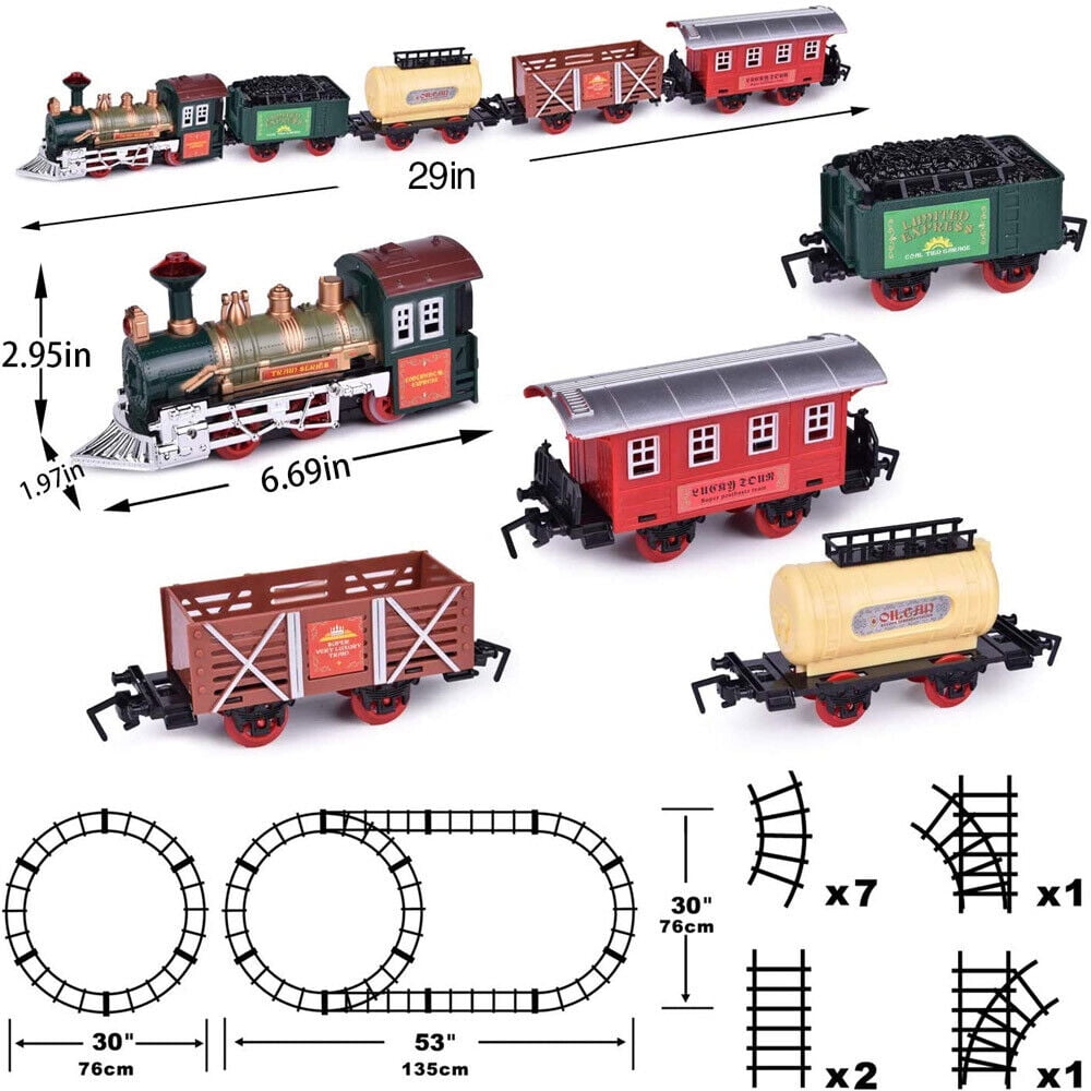 Toy Train Authentic Light Sound Large 53*30 inch Rail Track Layout Mountain Train Easy Assembly Fun Play Time for Boys, Girls