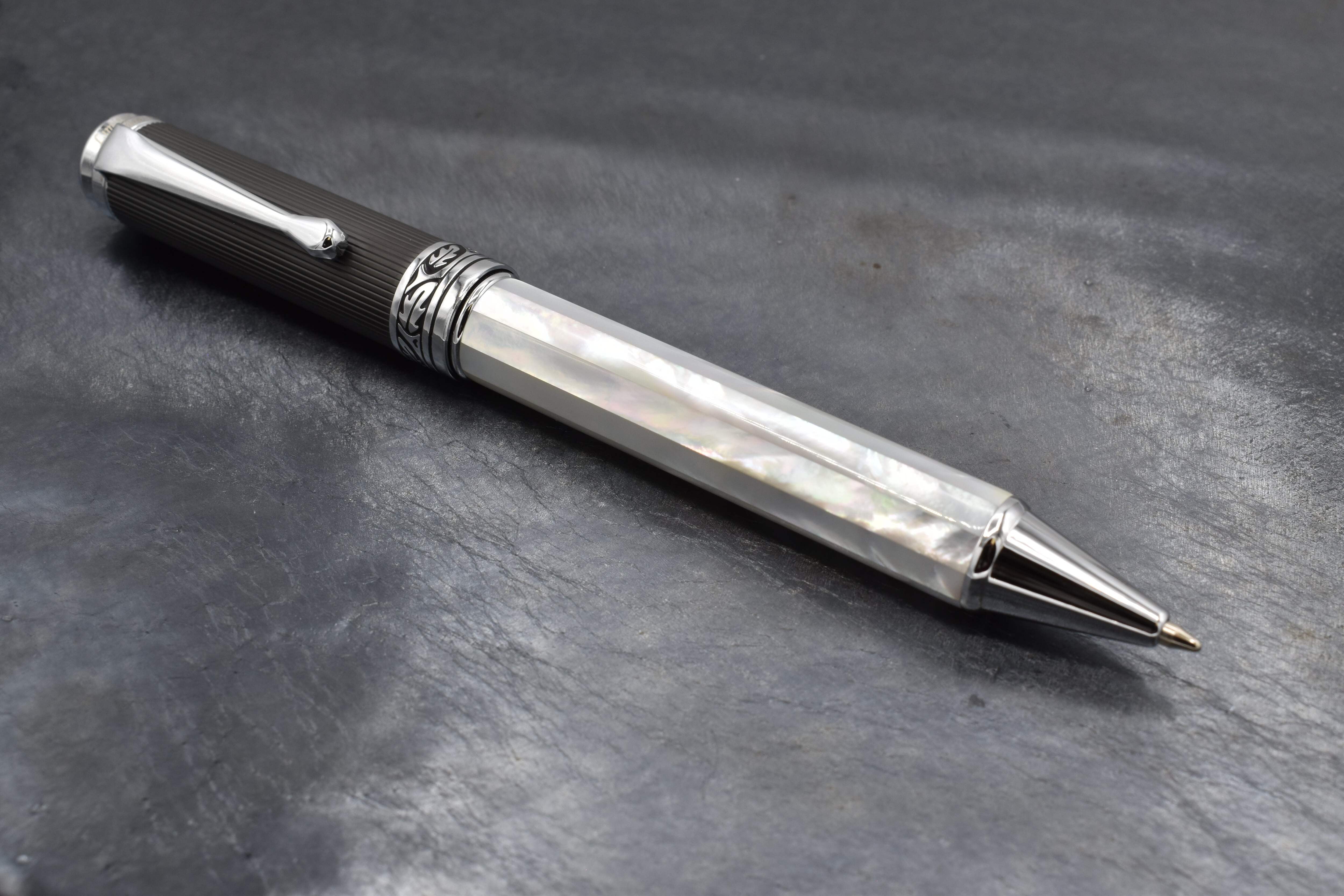 Xezo Xezo Maestro® Oceanic White Mother of Pearl Ballpoint Pen - DLC (Diamond-Like Coating) PVD Cap