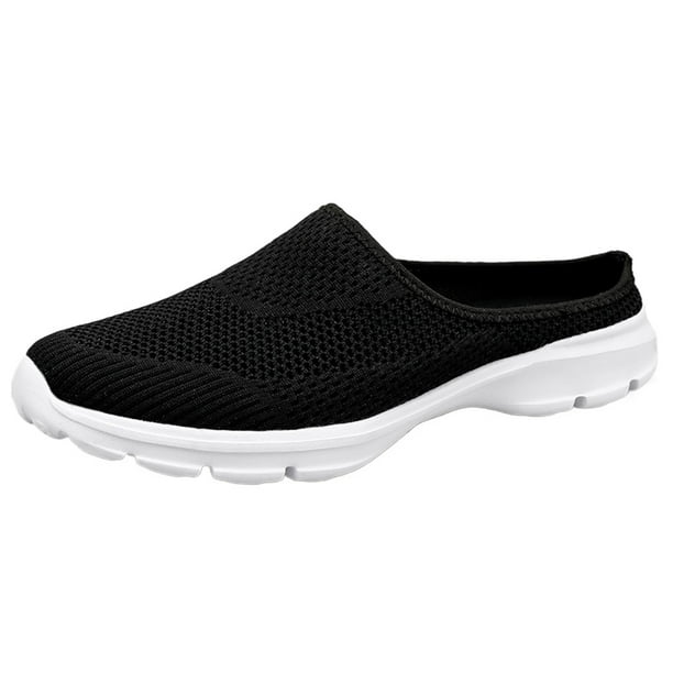 Zapatos de mulas zapatos planos de punto transpirables malla con puntera cerrada espalda abierta para mujeres y hombres
