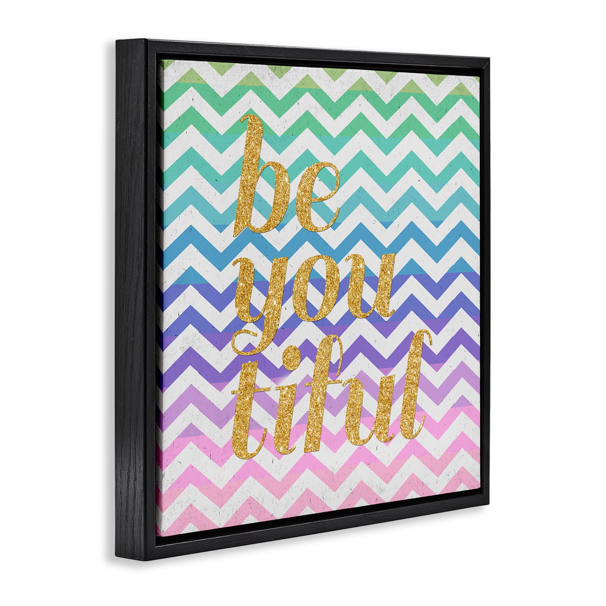 Stupell Industries Chevron Beautiful Phrase Text & Numbers Painting Black Floater Framed Canvas Art Print Wall Art, 25 x 25