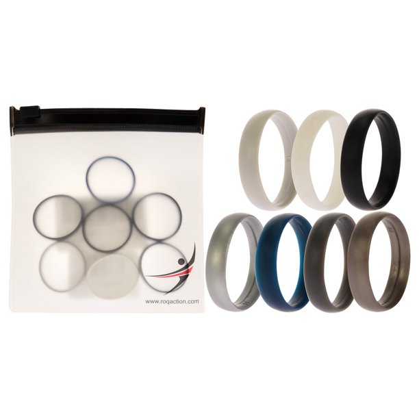 Juego de anillos sólidos lisos de boda de silicona de 6 mm de ROQ para hombres - Anillo de 7 x 14 mm