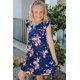thumbnail image 4 of ABPHQTO Mini vestido de niña de manga corta con volantes y bolsillos con estampado floral azul para mujer, 4 of 5