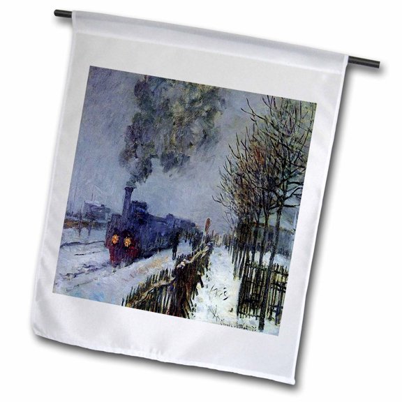 3dRose, Picture Of Monets Famous Painting Train In The Snow, 12 x 18 inch Garden Flag