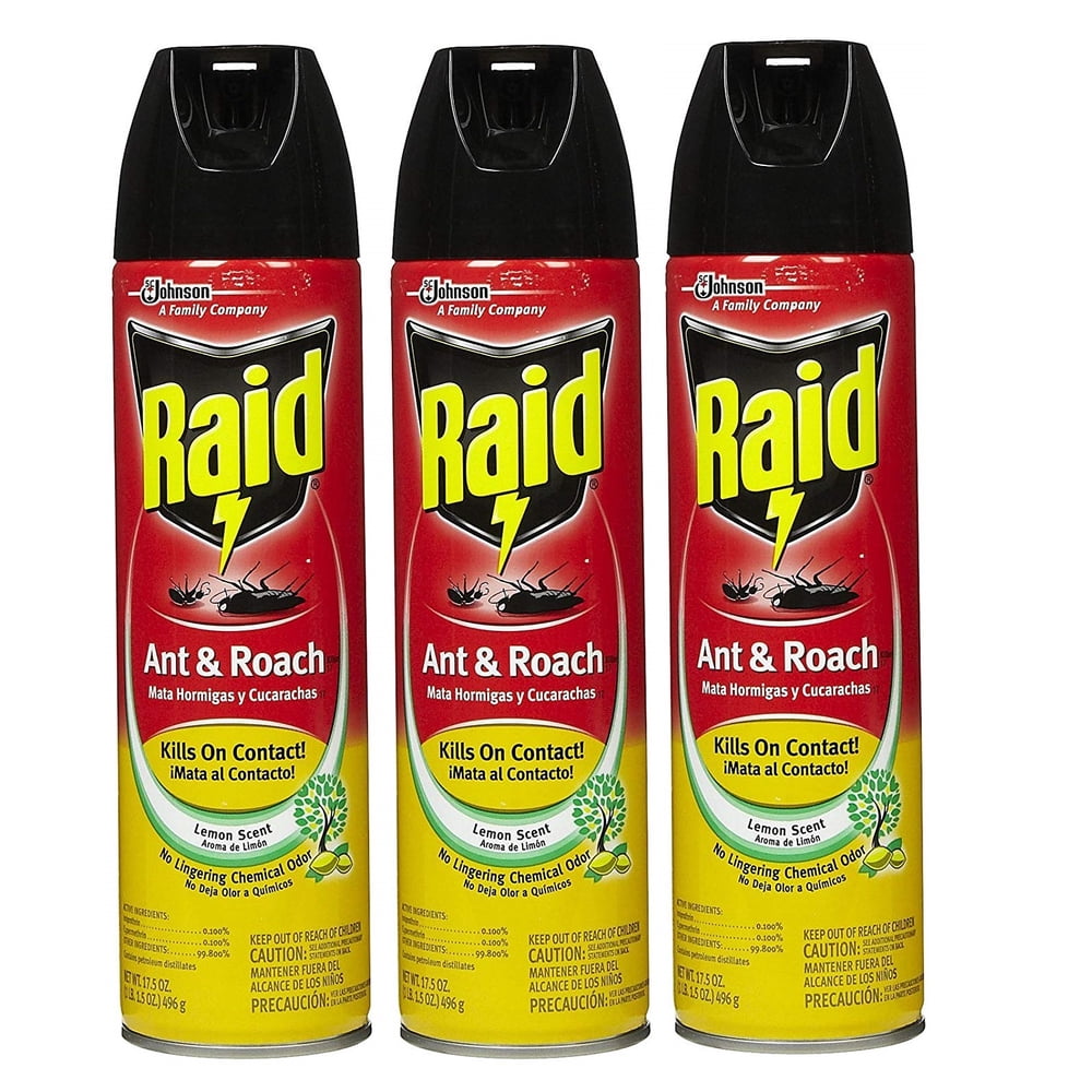 Raid Ant & Roach Killer Insecticide Spray, Lemon, 17.5 oz (Pack Of 3