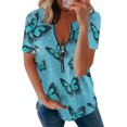 thumbnail image 3 of Gibobby Playera De Algodón Mujeres Fashion Top camisa Tunic V cuello Zipper Loose Tops manga corta elegante camisa Casual Blouse（Aqua， L), 3 of 5