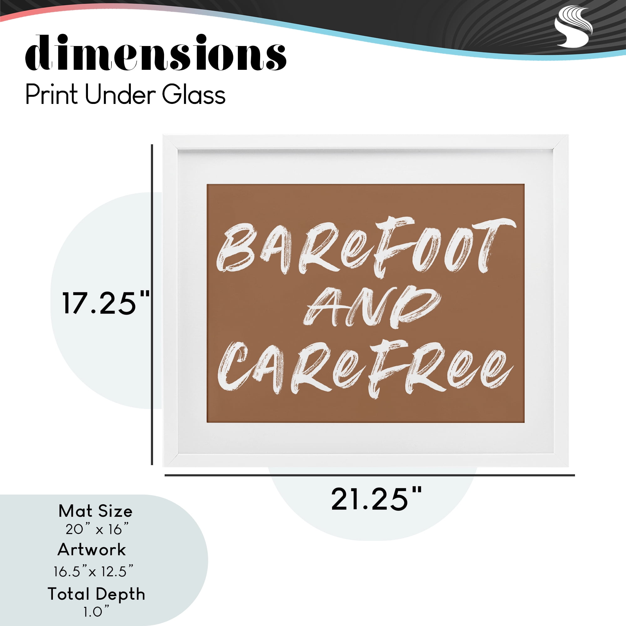 Barefoot & Carefree Brown White Framed Print Under Glass, design by Lettered and Lined