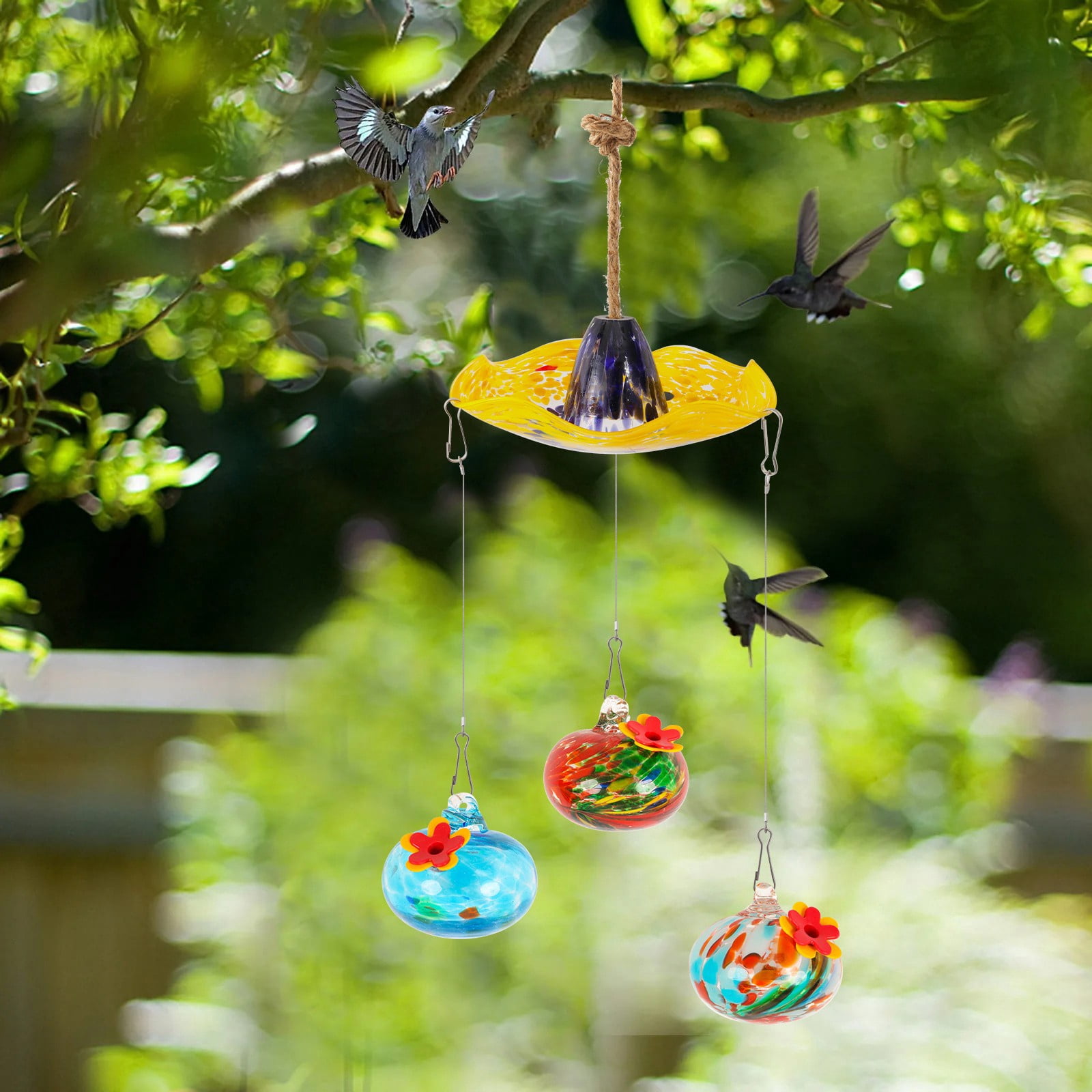 ZLBDYG Outdoor Hanging Bird Feeder – Windproof & Rainproof Wild Bird Feeding Station with 3 Hooks, Colorful Garden Decor for Backyard, Patio & Birdwatching Enthusiasts
