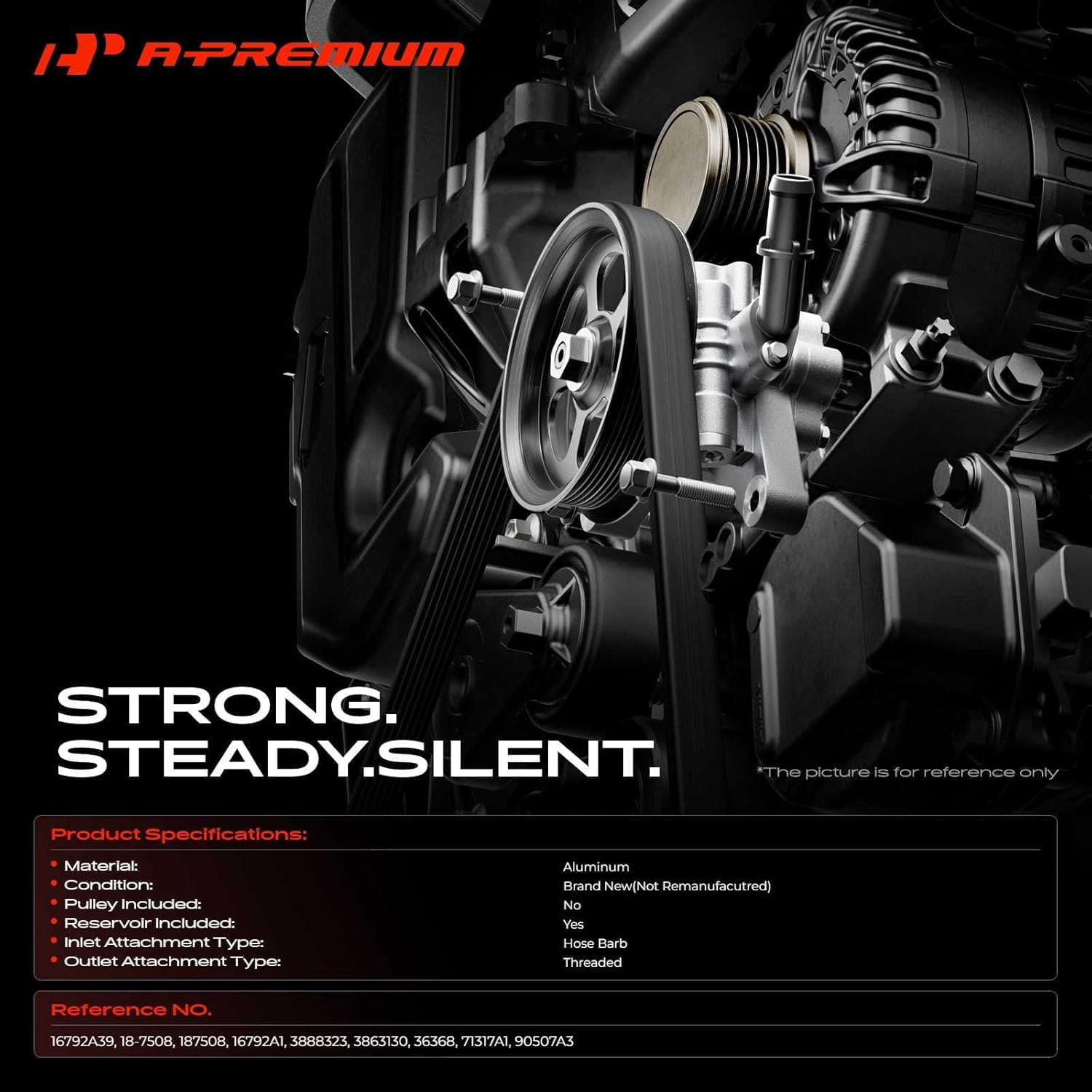 A-Premium Power Steering Pump, with Reservoir, Compatible with MerCruiser, OMC, Volvo Penta, 4.3L 5.0L 5.7L, Replace # 18-7508 16792A29