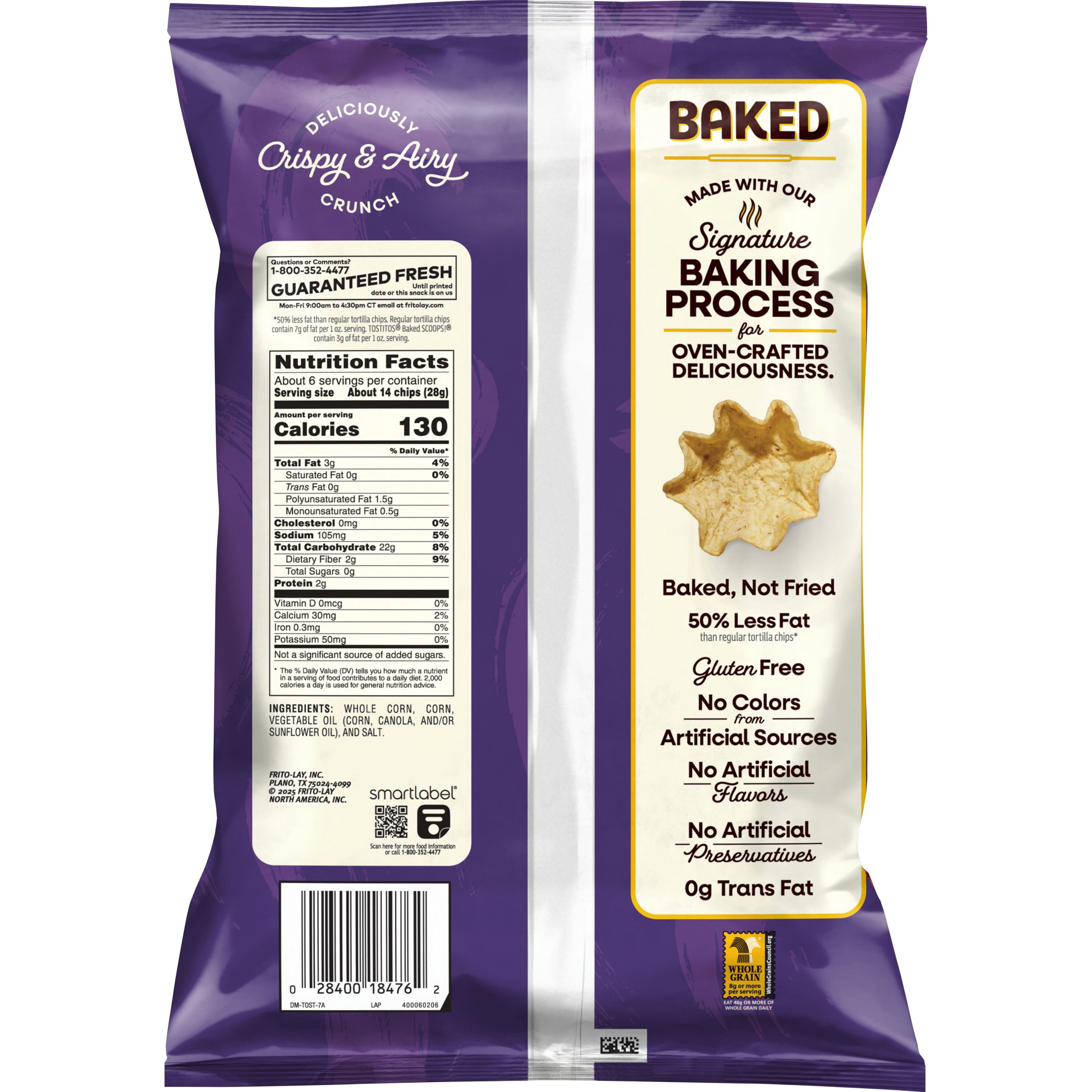 Baked Tostitos Scoops 50% Less Fat Tortilla Chips Bag, 6.25 oz