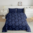thumbnail image 2 of Gothic Bedding Sets Victorian Comforter Set,Black Damask Comforter Set Queen,Vintage Baroque Goth Bed Set Black Floral Comforter Set Bohemian Decor,Dark Blue, 2 of 5