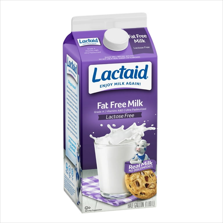 Lact-Aid Fat Free Milk 64 oz Dairy & Gluten Free Ultra-Pasteurized